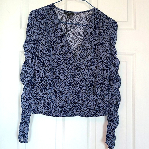 ⭐DYNAMITE - Blue Animal Print V-Neck Blouse, small - Picture 1 of 3